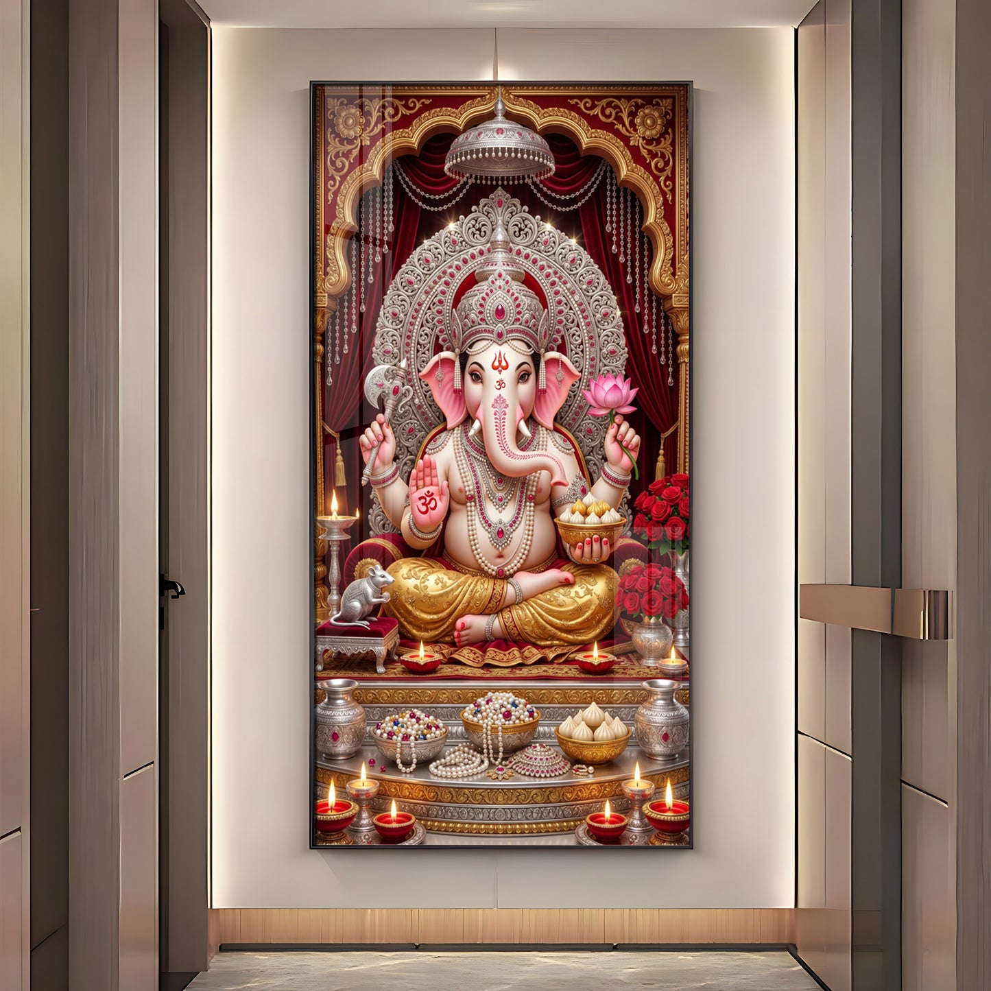 Divine Shree Ganesha Premium Acrylic Vertical Wall Art