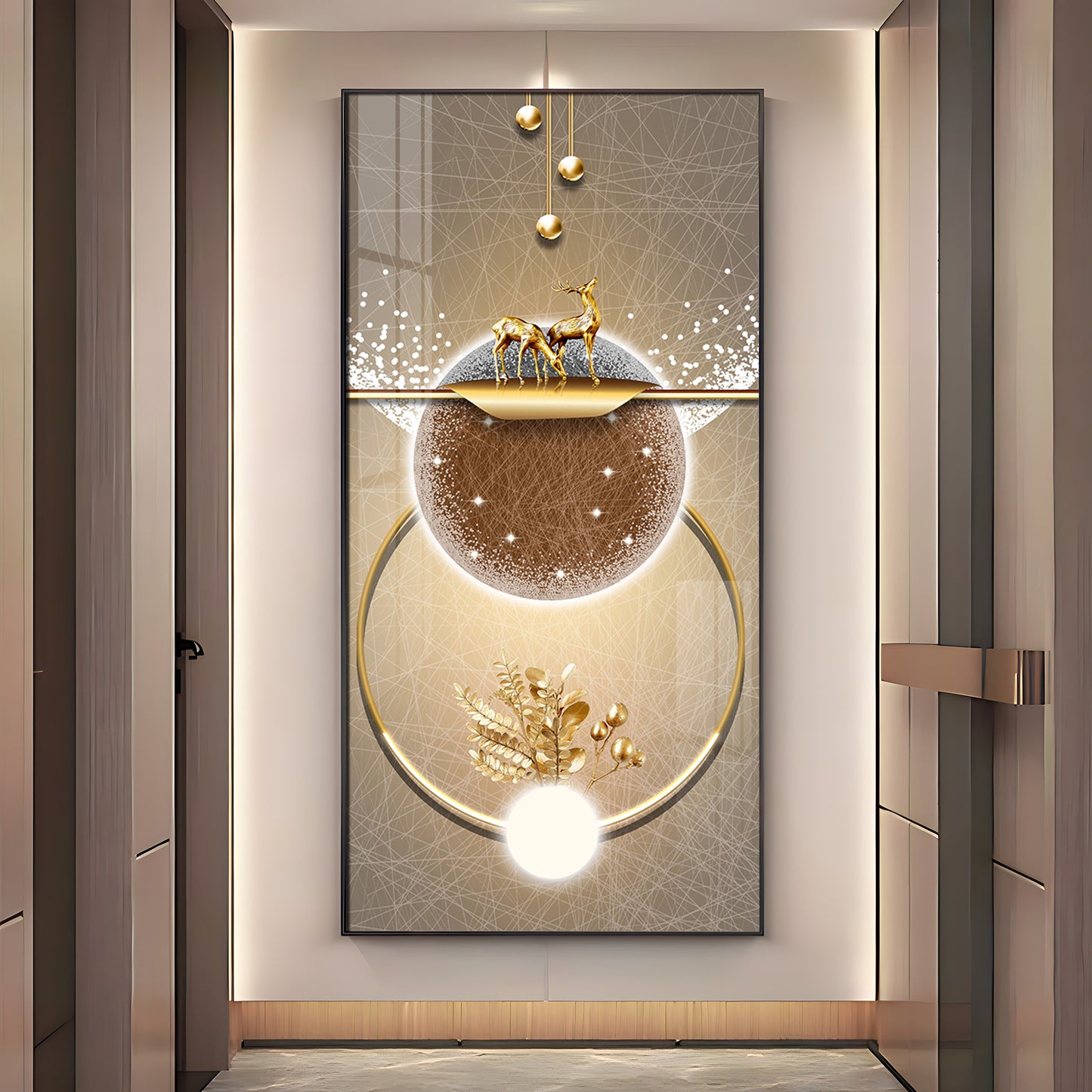 Golden Elegance Hallway Premium Acrylic Vertical Wall Art