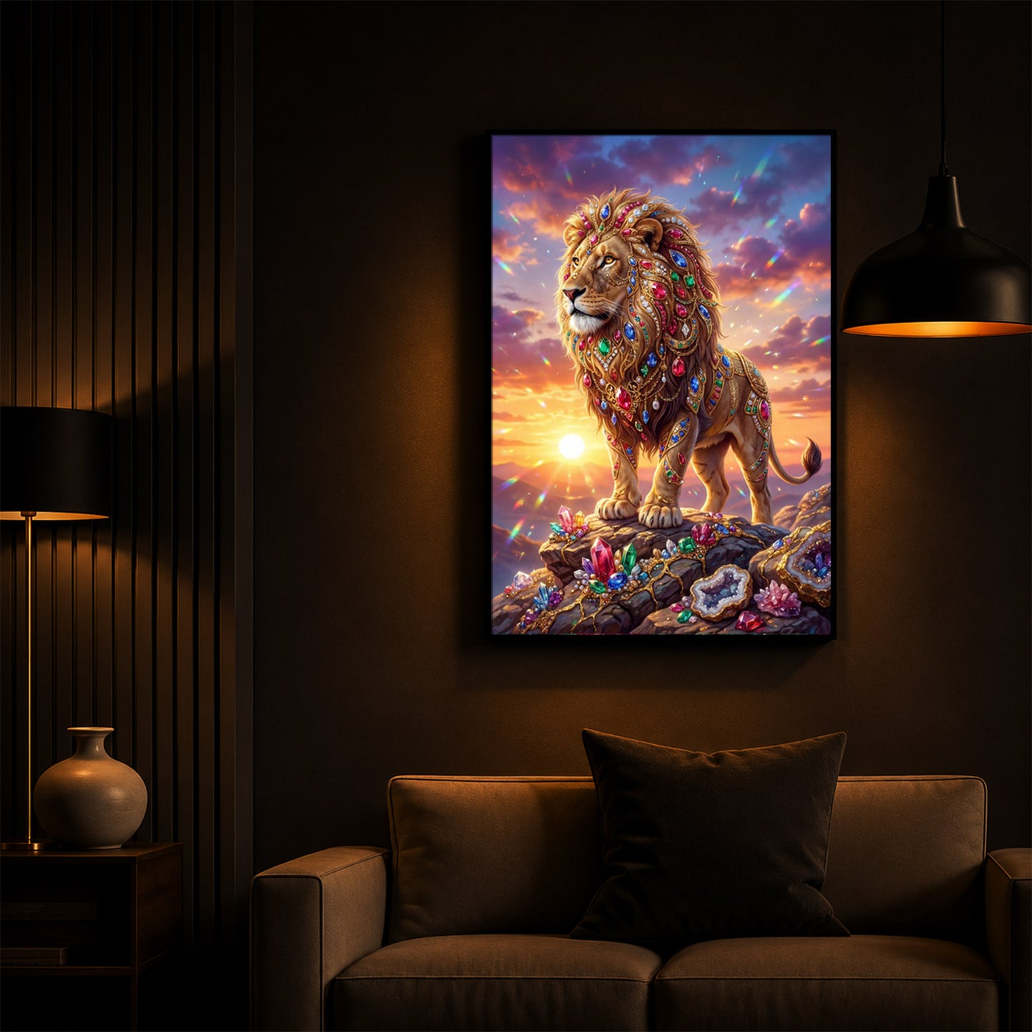 Majestic Lion Modern Luxury Backlight Vertical Wall Art