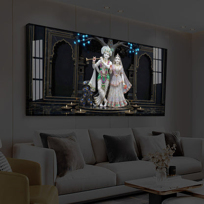 Radha Krishna With Flute Modern Luxury Backlight Horizontal Wall Art