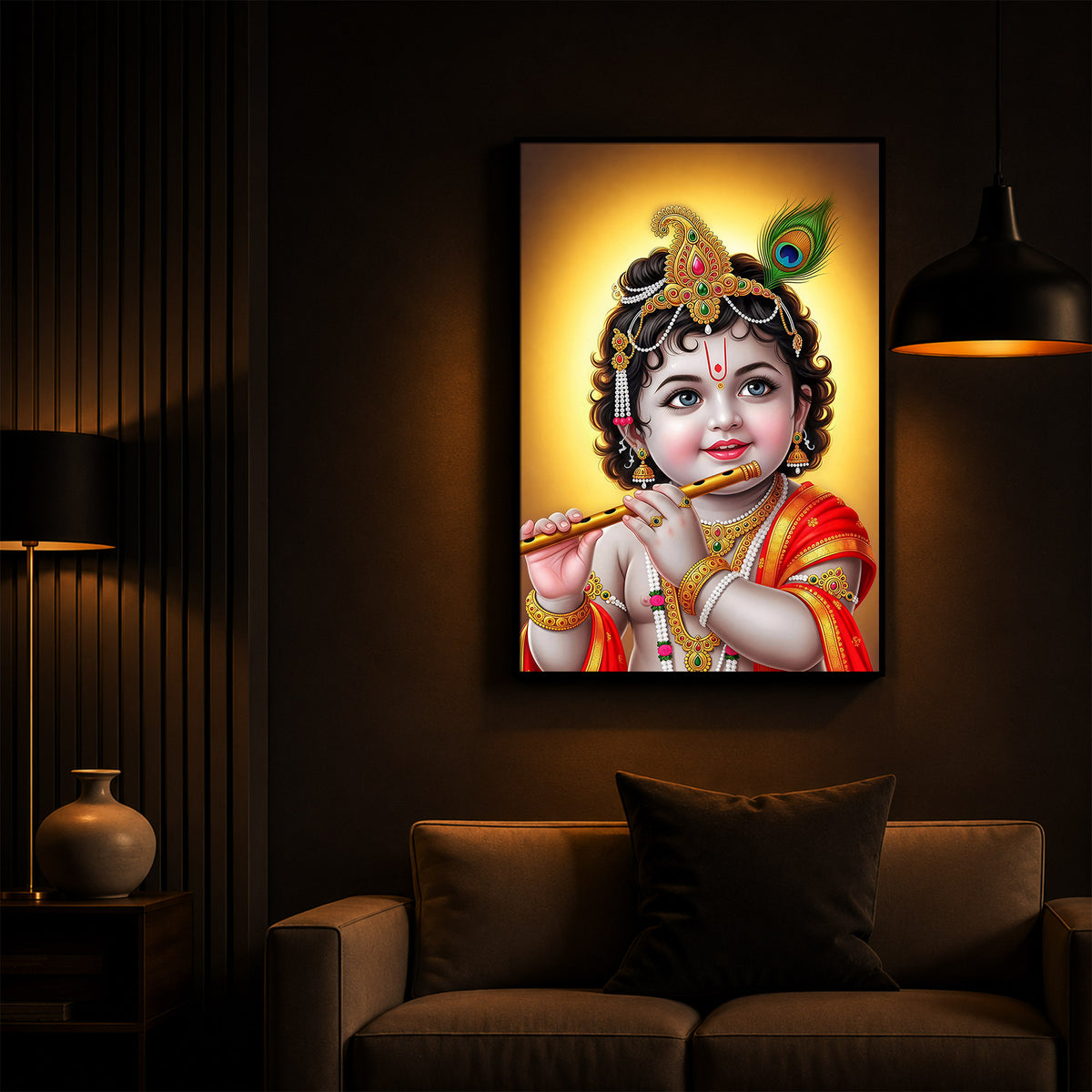 Lord baby Krishna Modern Luxury Backlight Vertical Wall Art