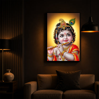 Lord baby Krishna Modern Luxury Backlight Vertical Wall Art