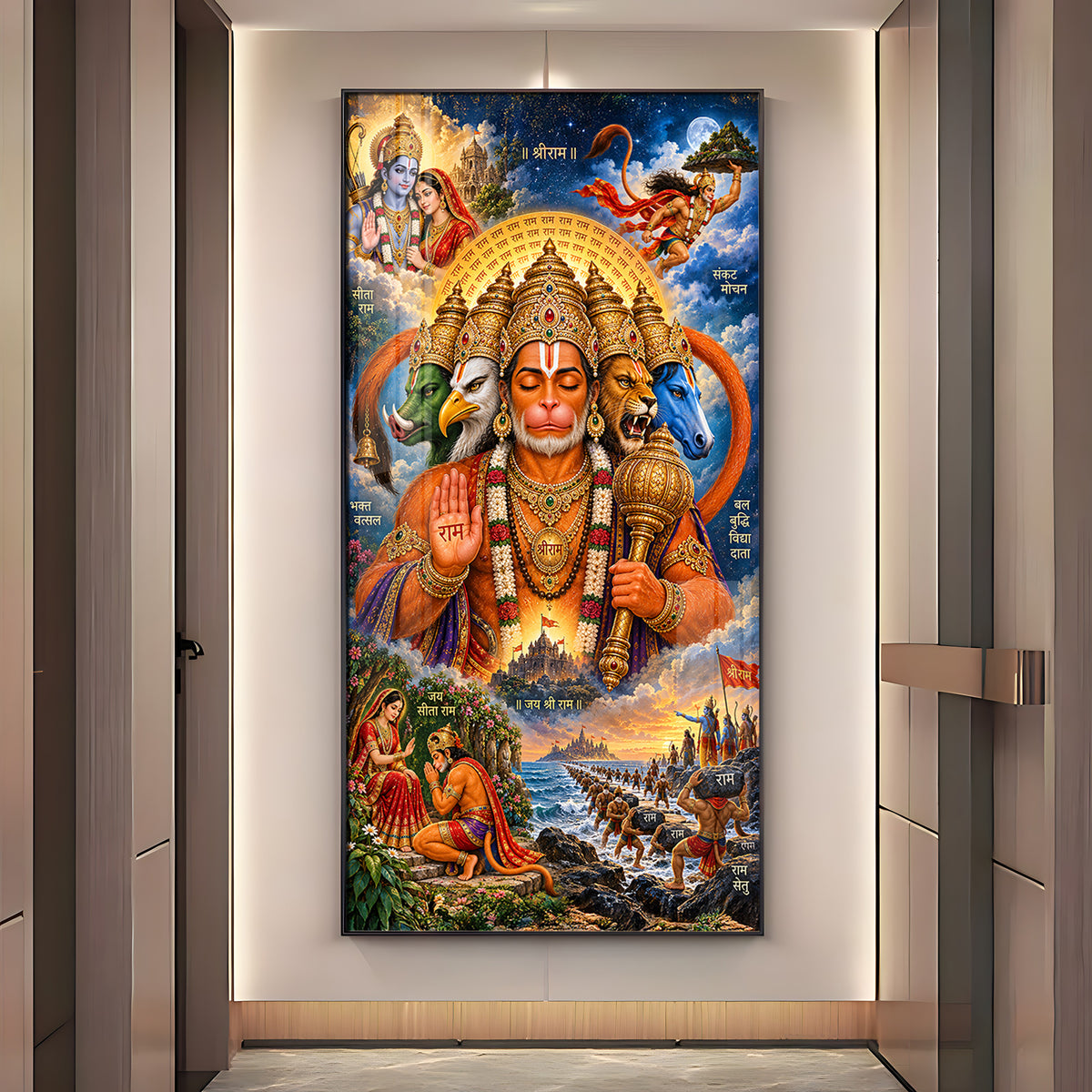 Divine Panchmukhi Hanuman Premium Acrylic Vertical Wall Art