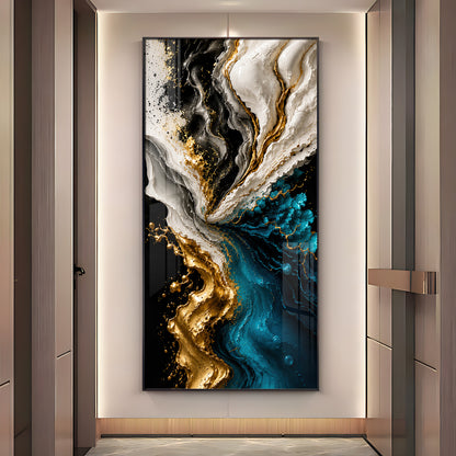 Abstract Fluid Liquid Marble & Gold Splash Premium Acrylic Vertical Wall Art