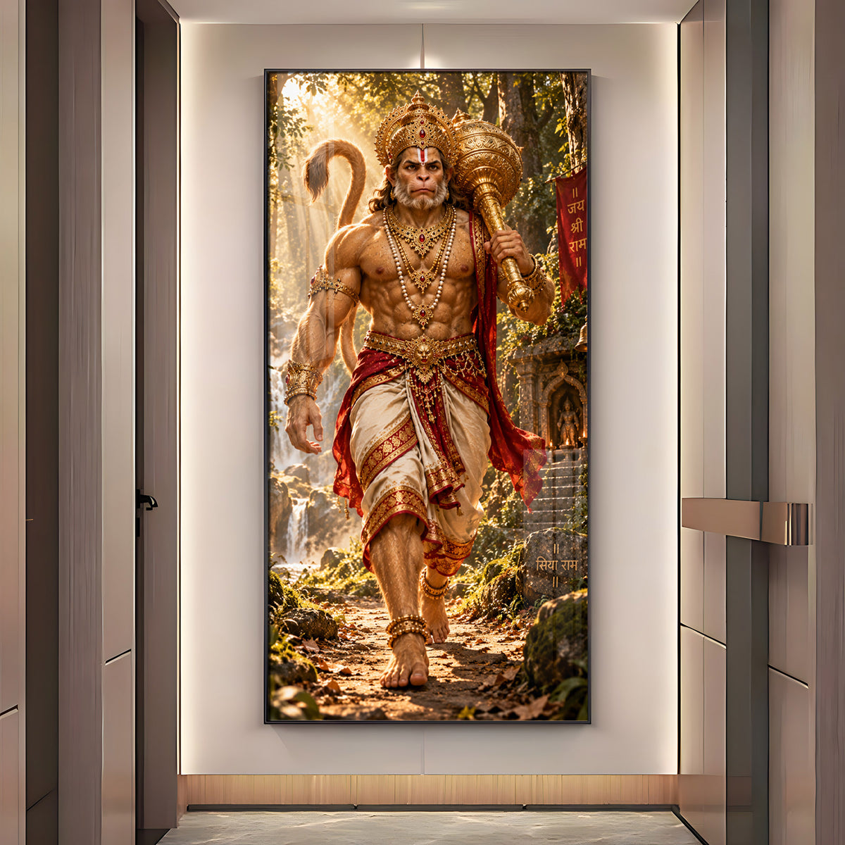 Hanuman Walking in Forest Premium Acrylic Vertical Wall Art