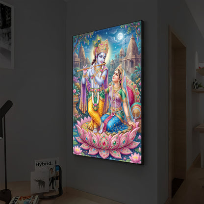 Goddess Radha and God Krishna Modern Luxury Backlight Vertical Wall Art