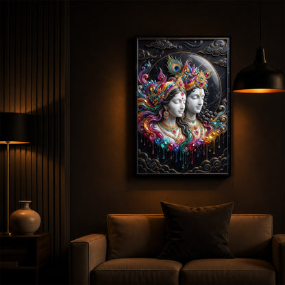 Shri Radha Krishna Modern Luxury Backlight Vertical Wall Art