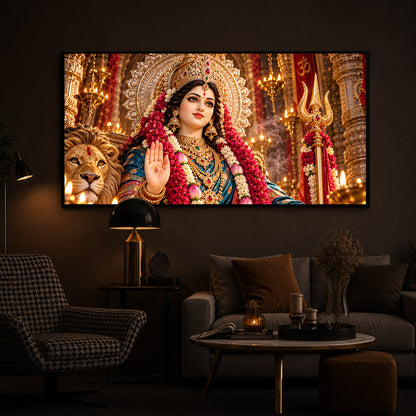 Divine Maa Durga Modern Luxury Backlight Horizontal Wall Art