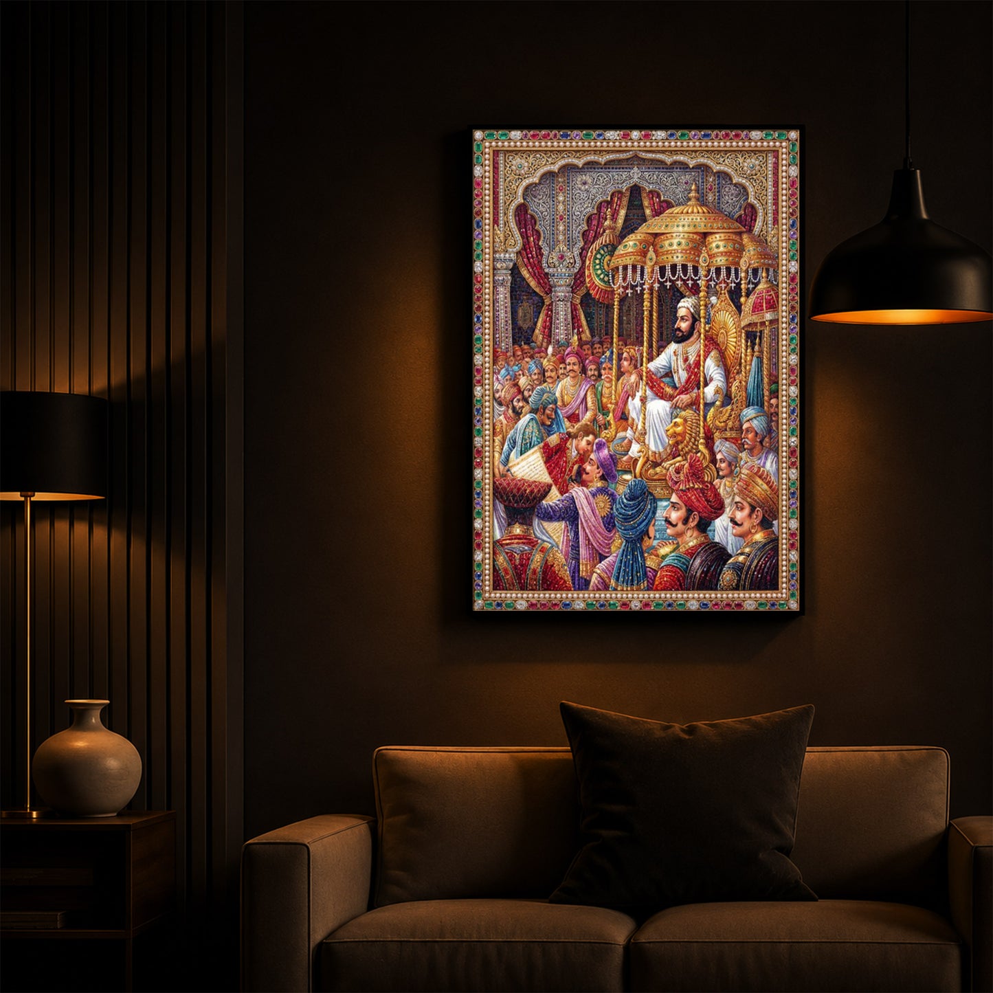 Darbar of Chhatrapati Shivaji Maharaj Modern Luxury Backlight Vertical Wall Art