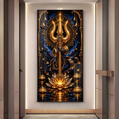Divine Golden Trishul Premium Acrylic Vertical Wall Art