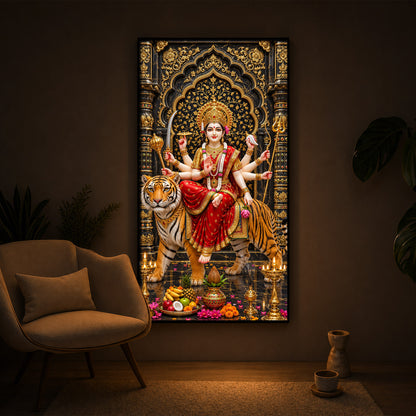 Ashtabhuja Durga Modern Luxury Backlight Vertical Wall Art