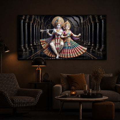 Hindu Seities Radha & Krishna Modern Luxury Backlight Horizontal Wall Art