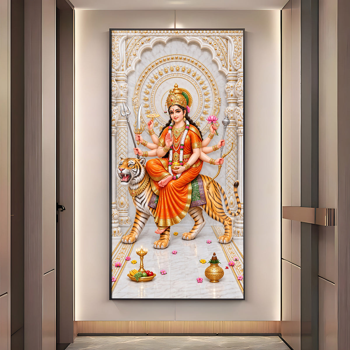 Durga Mata In Orange Attire Premium Acrylic Vertical Wall Art