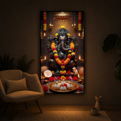 Shri Ganesh Ji Modern Luxury Backlight Vertical Wall Art