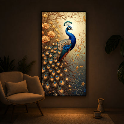 Beautiful Peacock Modern Luxury Backlight Vertical Wall Art