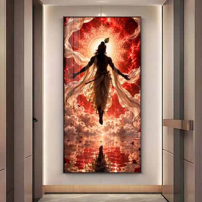 Divine Krishna Cosmic Aura Premium Acrylic Vertical Wall Art