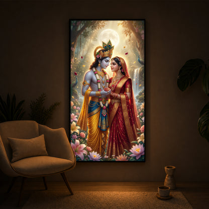 Loving Radha Krishna Ji Modern Luxury Backlight Vertical Wall Art