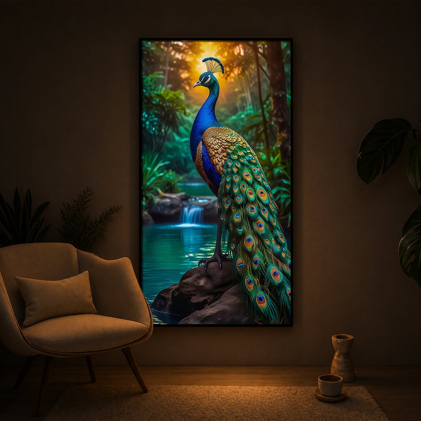 The Peacock Modern Luxury Backlight Vertical Wall Art