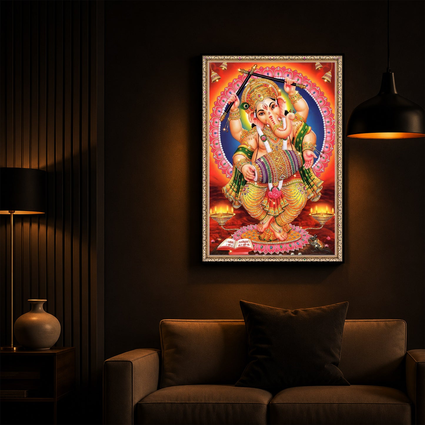 Hindu Bhagwan Ganesh Ji Modern Luxury Backlight Vertical Wall Art