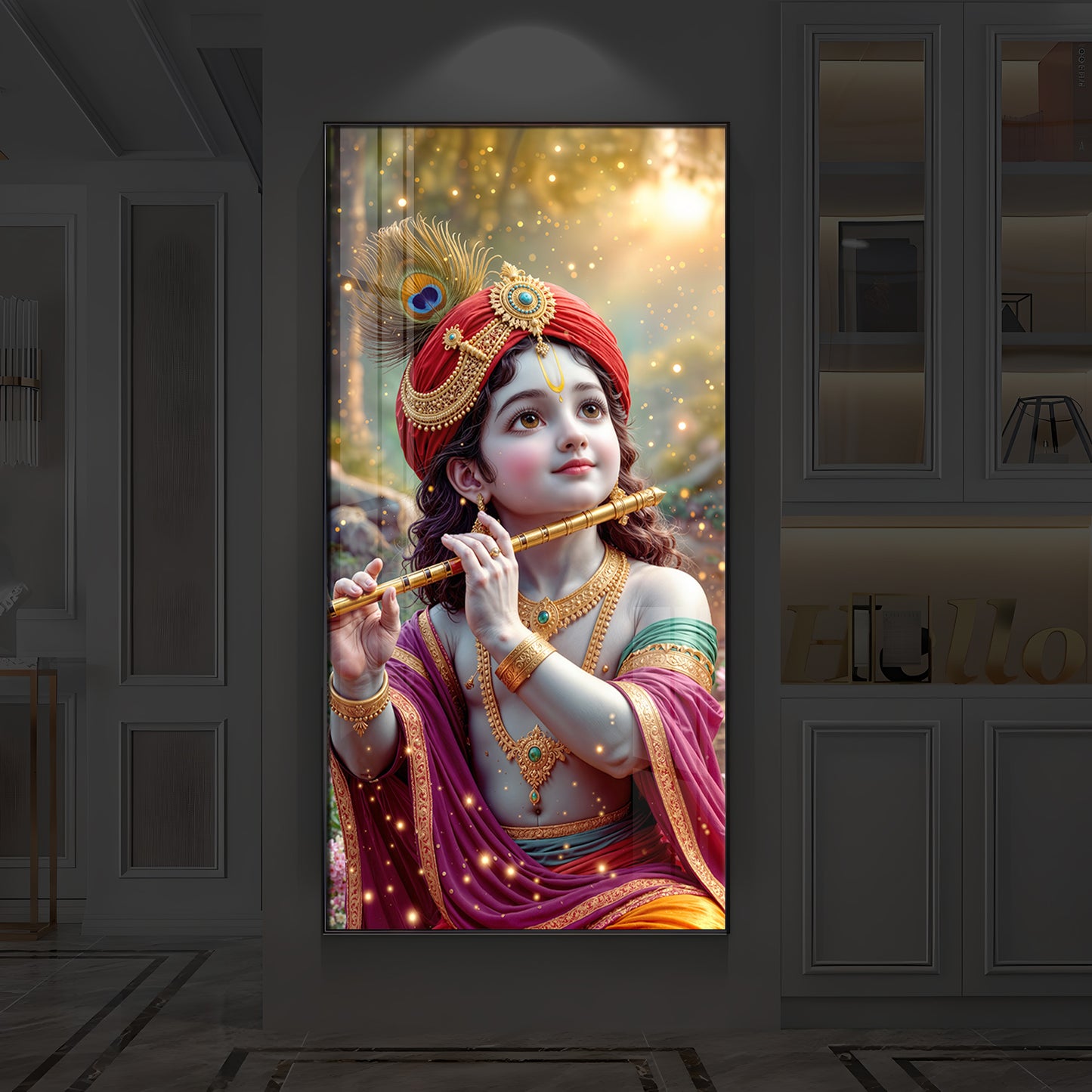 Divine Glow Krishna Modern Luxury Backlight Vertical Wall Art