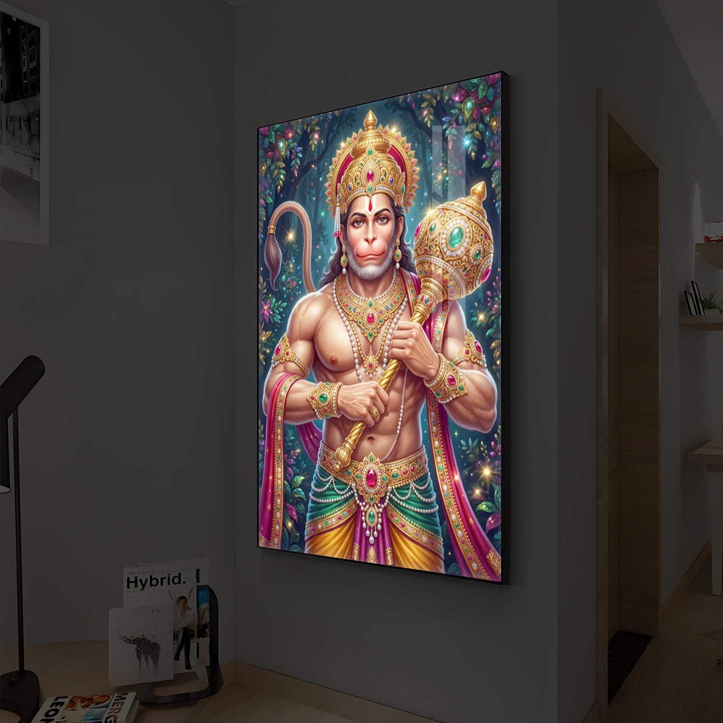Pavan Putra Hanuman Ji Modern Luxury Backlight Vertical Wall Art