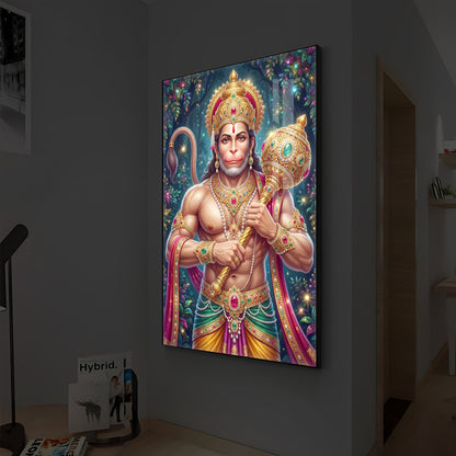 Pavan Putra Hanuman Ji Modern Luxury Backlight Vertical Wall Art