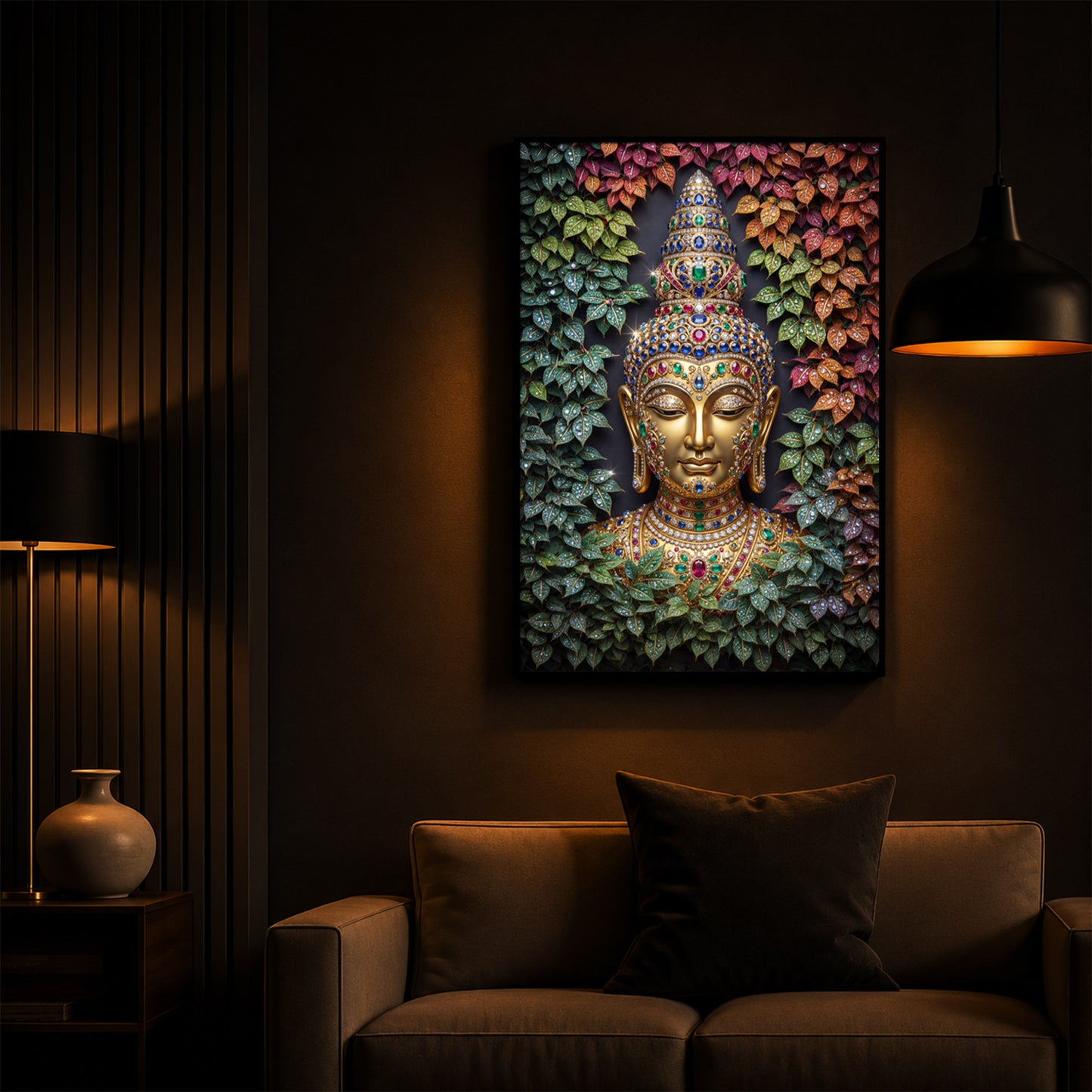 Colorful Gautam Buddha Modern Luxury Backlight Vertical Wall Art