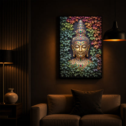Colorful Gautam Buddha Modern Luxury Backlight Vertical Wall Art