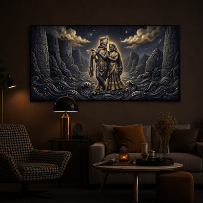 Depiction Of Radha Krishna Modern Luxury Backlight Horizontal Wall Art