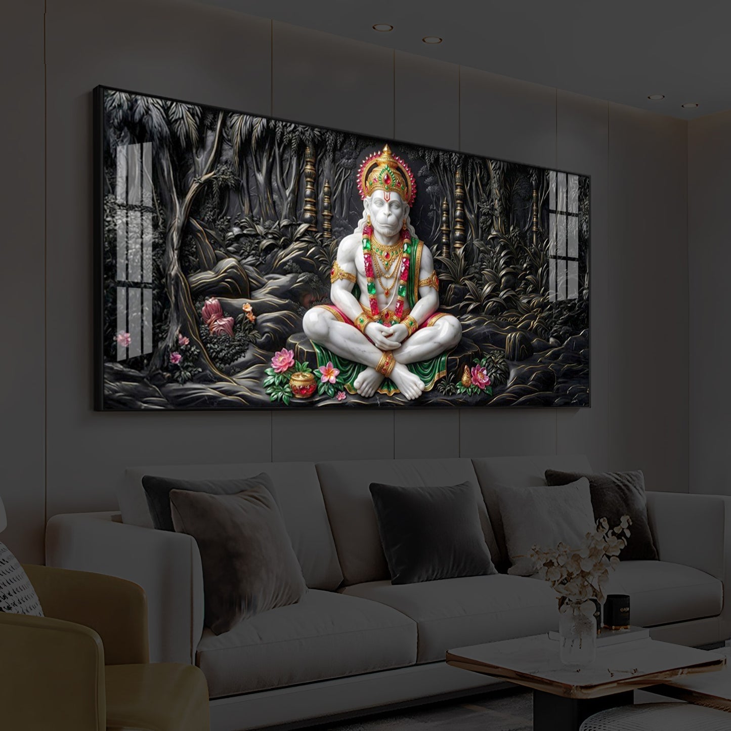 Lord Hanuman Modern Luxury Backlight Horizontal Wall Art