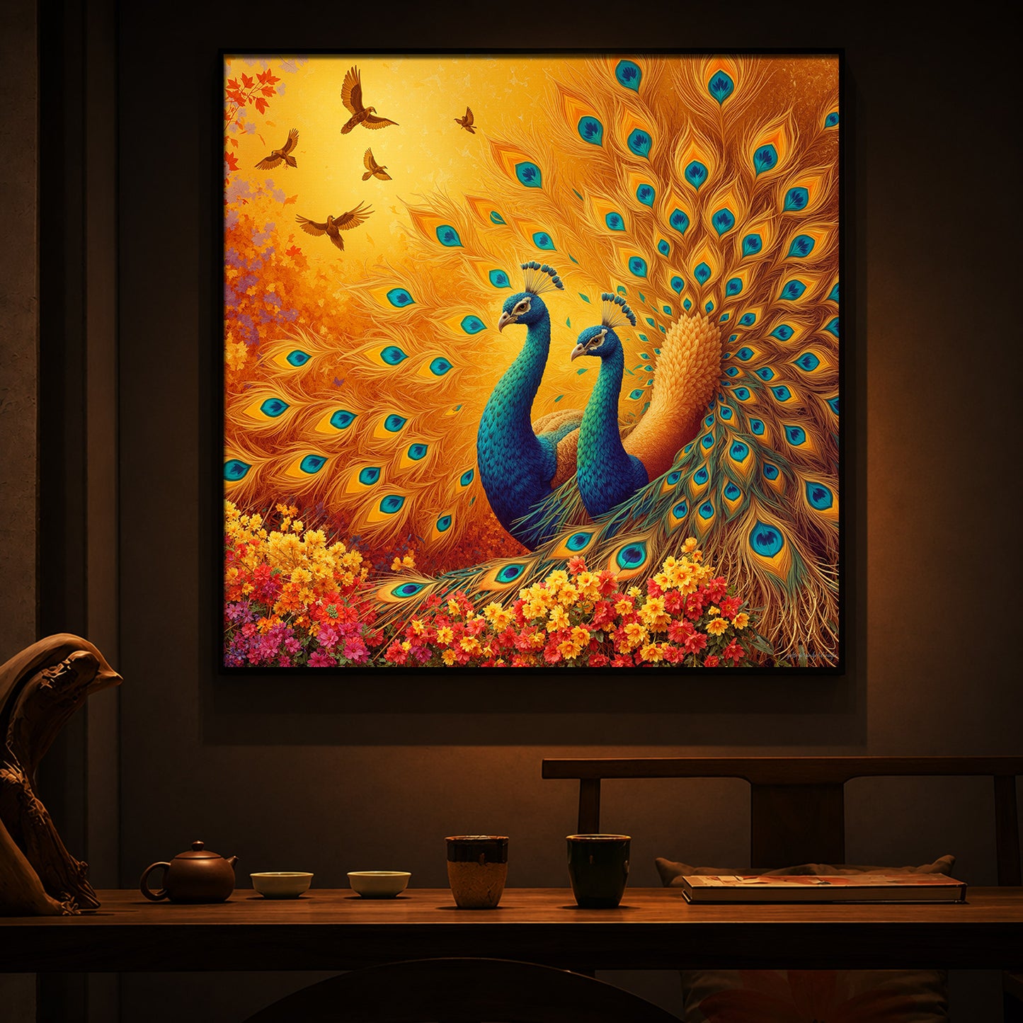 Couple Peacock Modern Luxury Backlight Square Wall Art