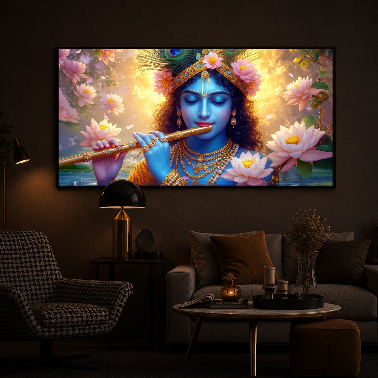 Shree Krishna Modern Luxury Backlight Horizontal Wall Art