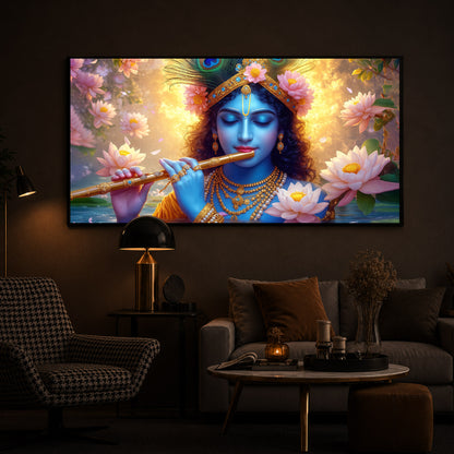 Shree Krishna Modern Luxury Backlight Horizontal Wall Art