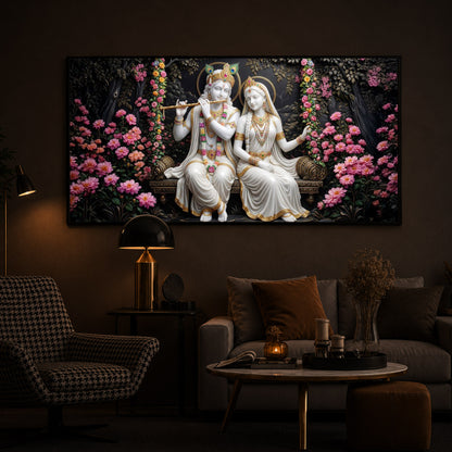 Radha Krishna With Flower Modern Luxury Backlight Horizontal Wall Art