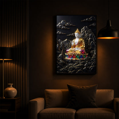 Buddha With Dark Background Modern Luxury Backlight Vertical Wall Art