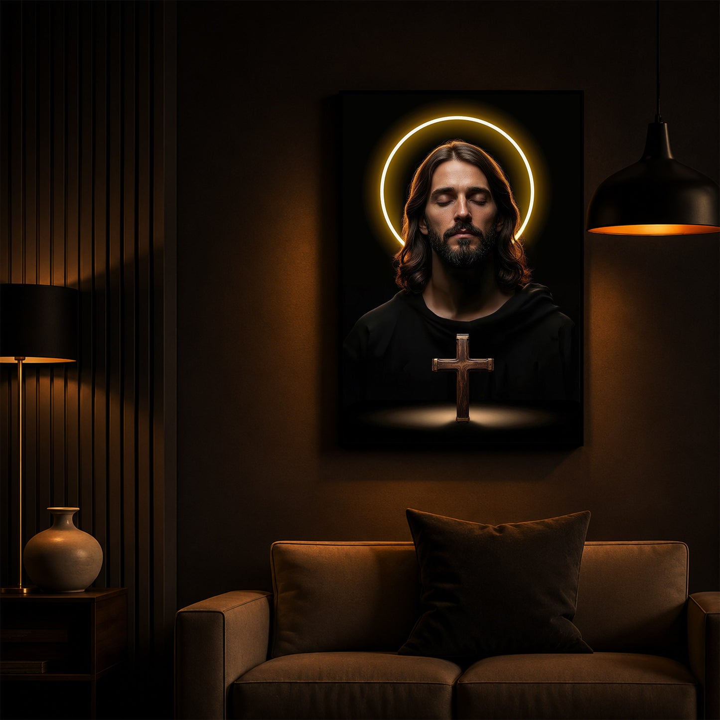 God Jesus Modern Luxury Backlight Vertical Wall Art