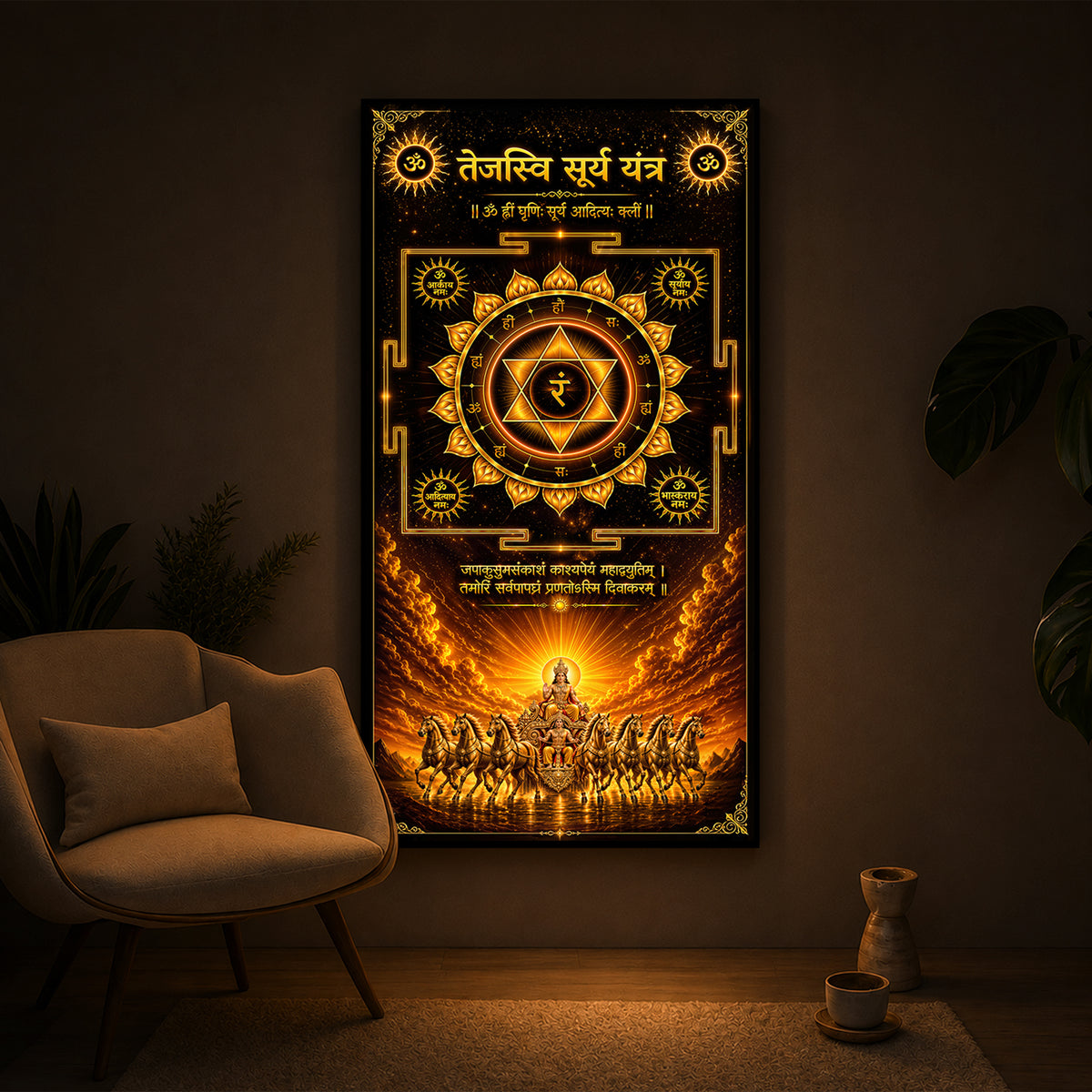Tejasvi Surya Yantra Modern Luxury Backlight Vertical Wall Art