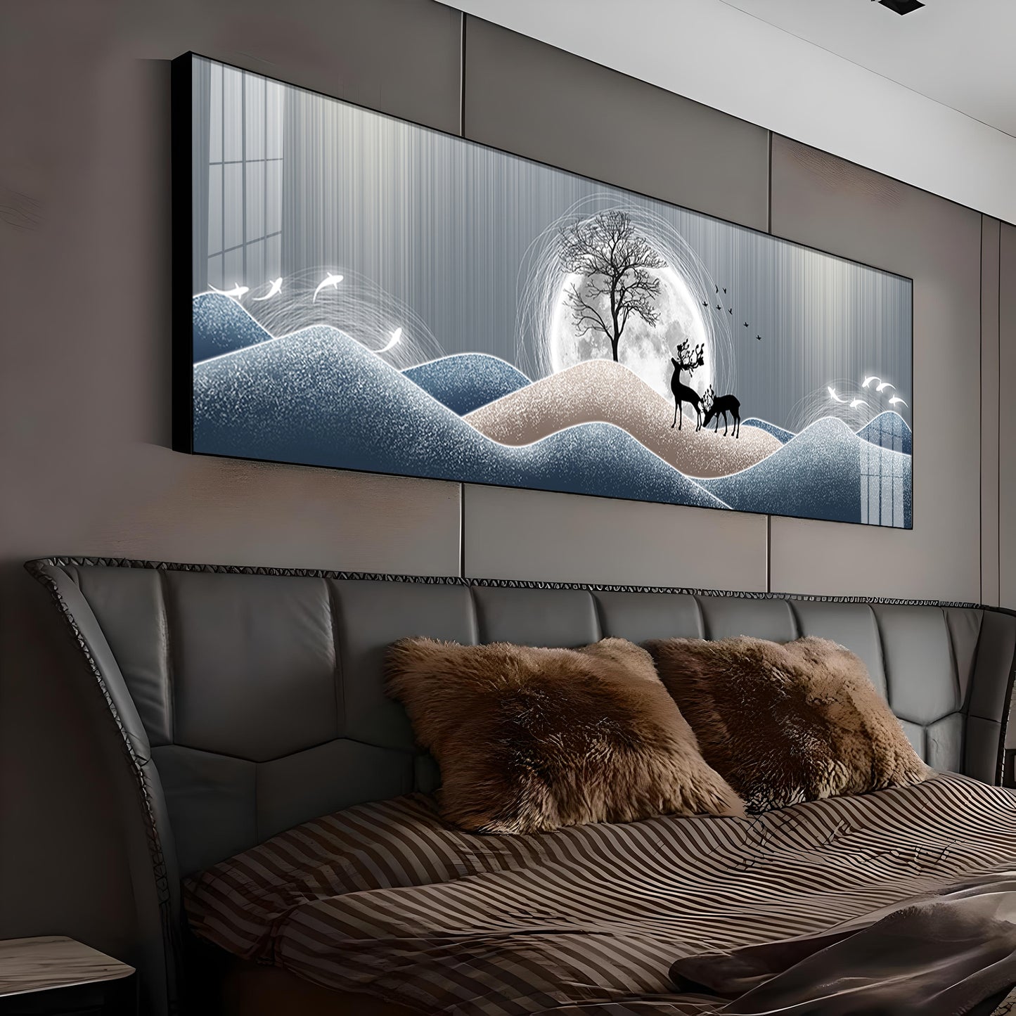 Black Deer In Night Premium Acrylic Horizontal Wall Art