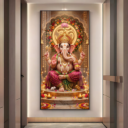 Ganapati Bappa Floral Om Premium Acrylic Vertical Wall Art