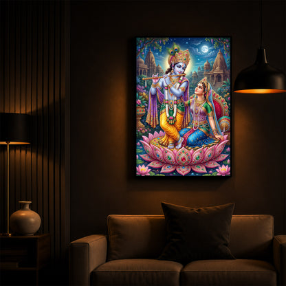 Goddess Radha and God Krishna Modern Luxury Backlight Vertical Wall Art