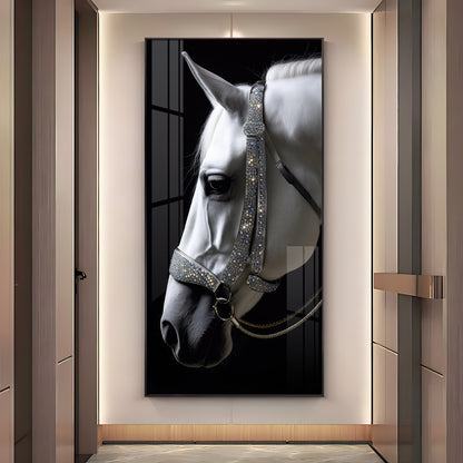 White Horse With Black Background Premium Acrylic Vertical Wall Art