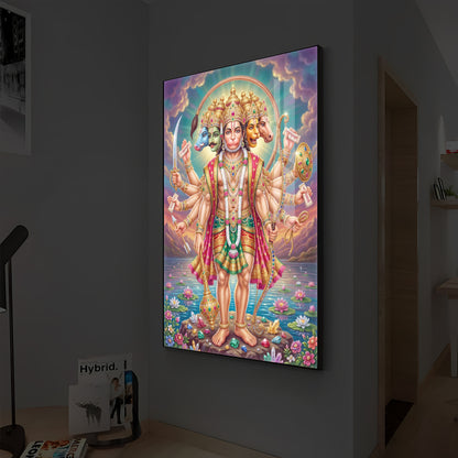 Spiritual Panchamukhi Hanuman Modern Luxury Backlight Vertical Wall Art
