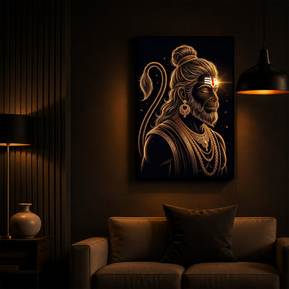 Hanuman With Tilak Modern Luxury Backlight Vertical Wall Art