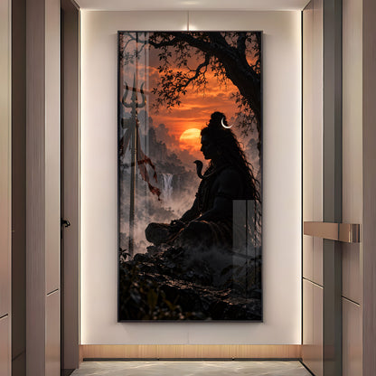 Divine Mahadev Peaceful Dhyan Pose Premium Acrylic Vertical Wall Art