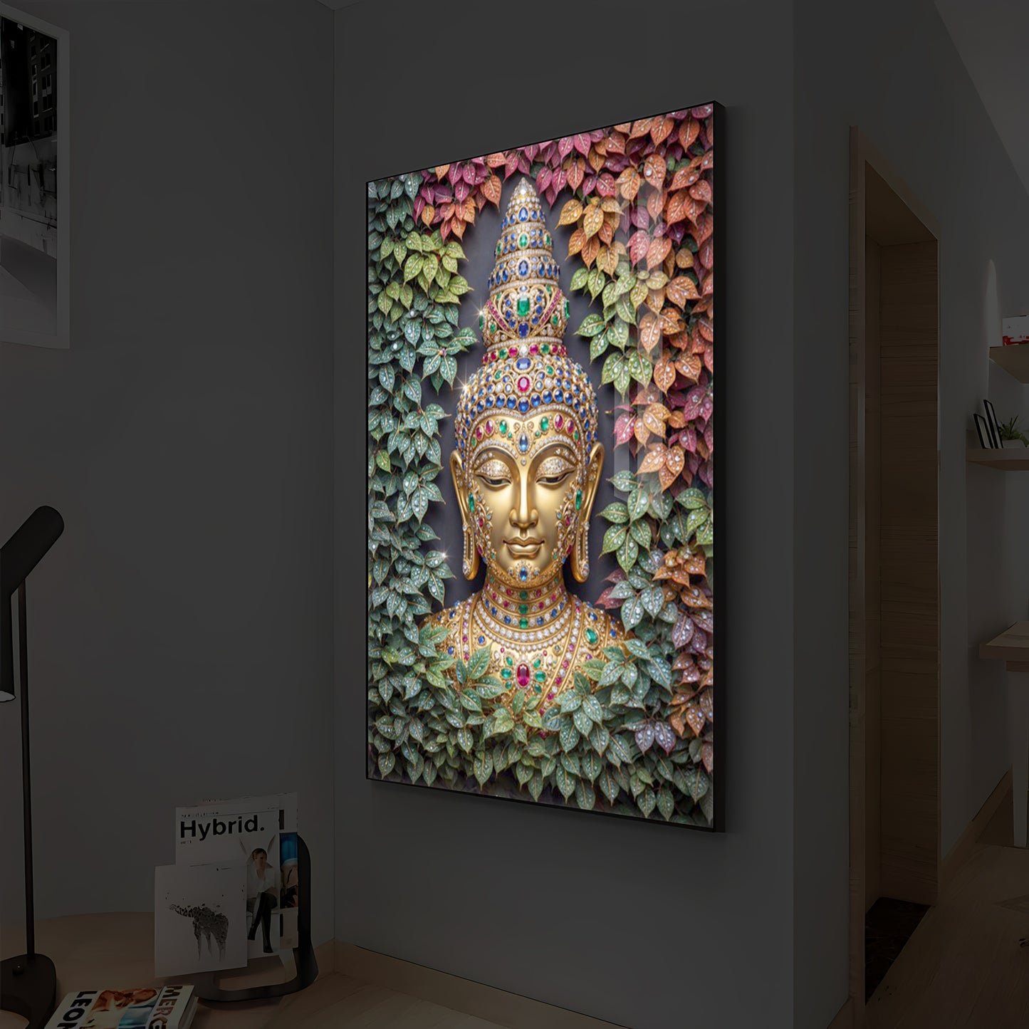Colorful Gautam Buddha Modern Luxury Backlight Vertical Wall Art