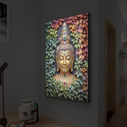 Colorful Gautam Buddha Modern Luxury Backlight Vertical Wall Art