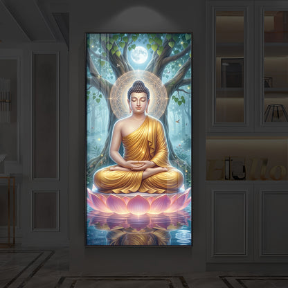 Meditation Buddha Modern Luxury Backlight Vertical Wall Art