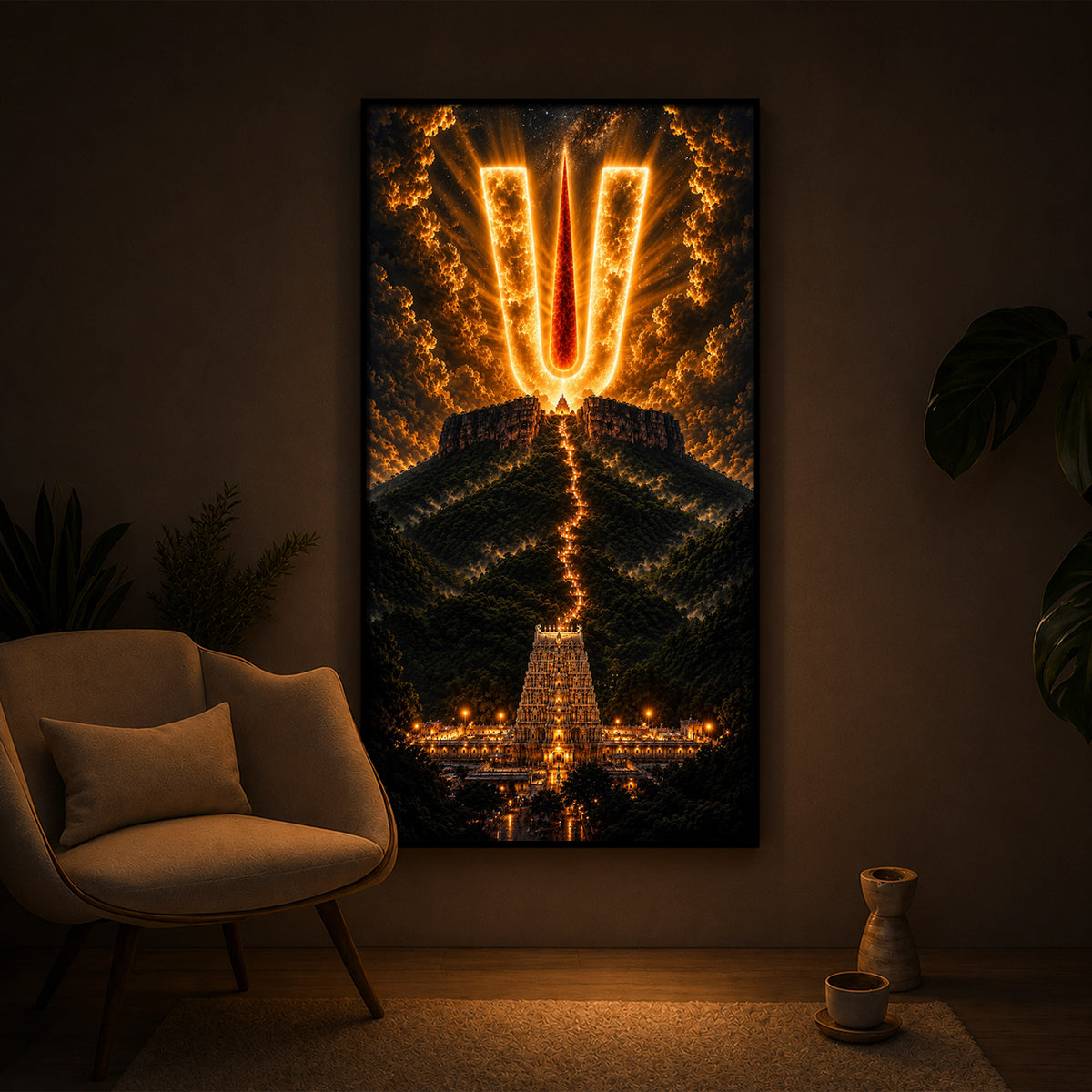 Spiritual Balaji Tilak Modern Luxury Backlight Vertical Wall Art