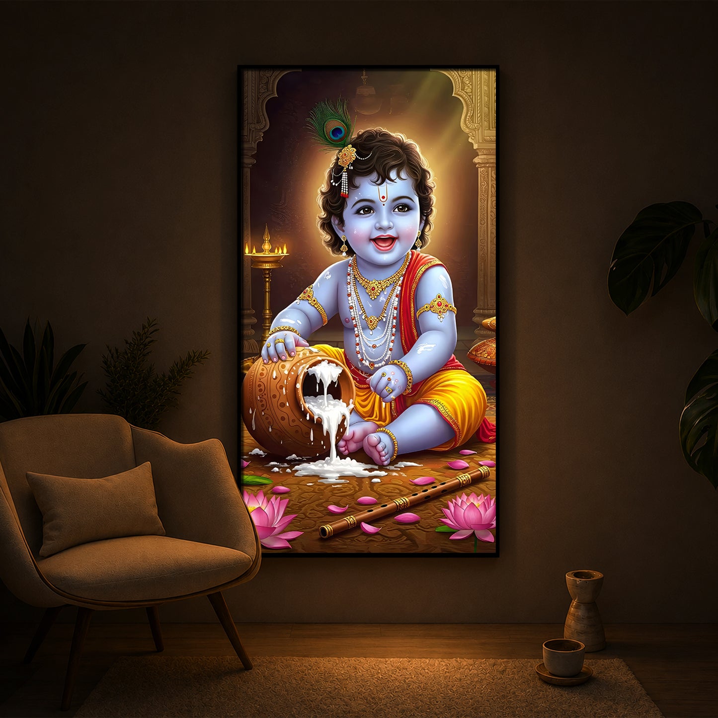 Bal Krishna Modern Luxury Backlight Vertical Wall Art