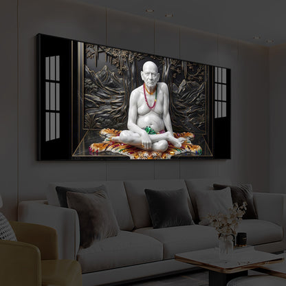 White Marble Swami Samarth Modern Luxury Backlight Horizontal Wall Art